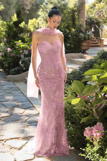 Andrea & Leo Fitted Gown Strapless Sweetheart Embroidered Floral Motif — photo 2