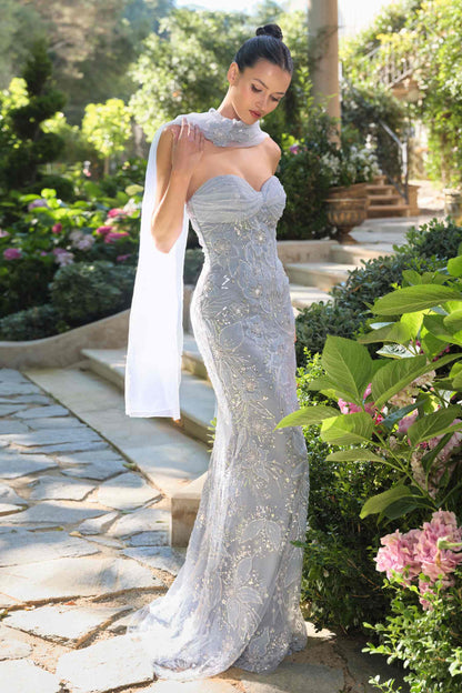 Andrea & Leo Fitted Gown Strapless Sweetheart Embroidered Floral Motif — photo 6
