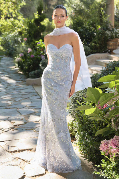 Andrea & Leo Fitted Gown Strapless Sweetheart Embroidered Floral Motif — photo 4