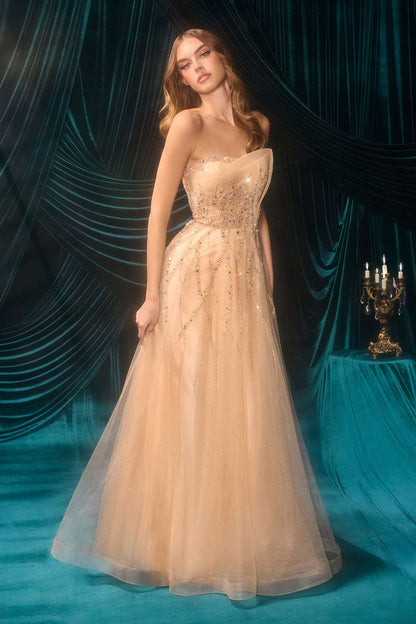 Andrea & Leo Boned Asymmetrical Sequin Bodice A-Line Formal Dress — photo 9