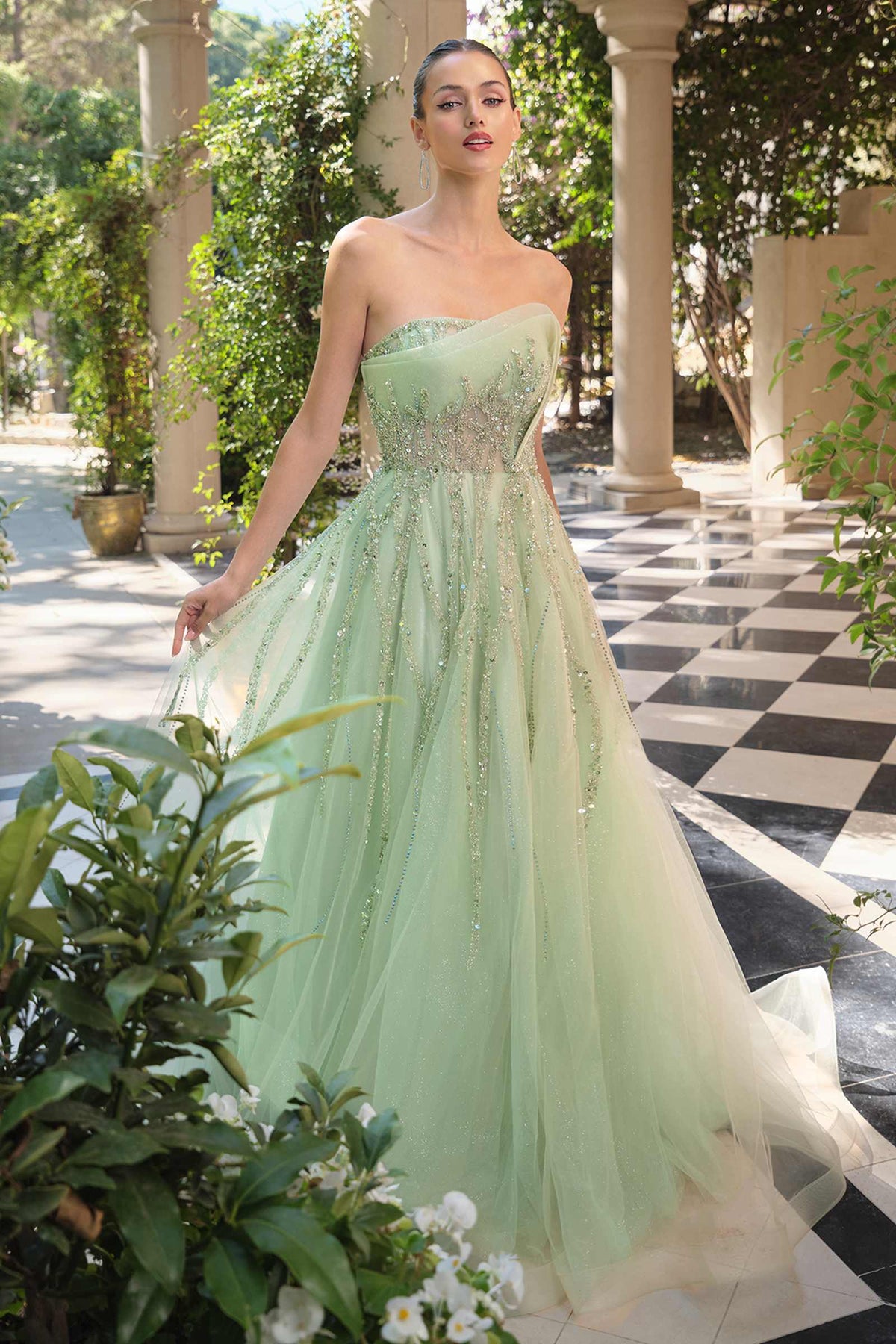Andrea & Leo Boned Asymmetrical Sequin Bodice A-Line Formal Dress — photo 4