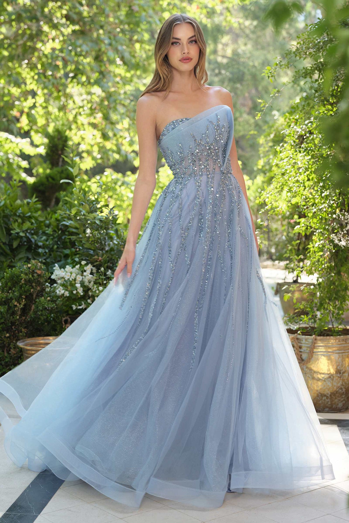 Andrea & Leo Boned Asymmetrical Sequin Bodice A-Line Formal Dress — photo 7