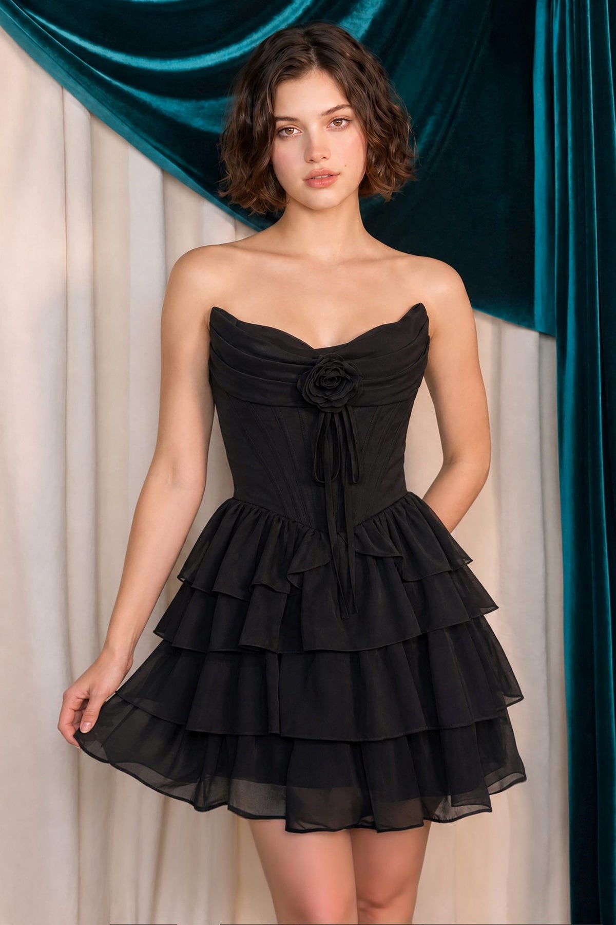Andrea & Leo Strapless Layered Chiffon A-Line Mini Dress — photo 5