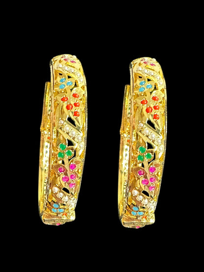 Navratan Jadau Bangles - Set — pair at an angle showing the enamel and stone work