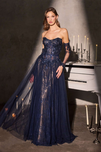 Ladivine Strapless A-Line Gown Lace Applique Tulle Skirt — photo 7