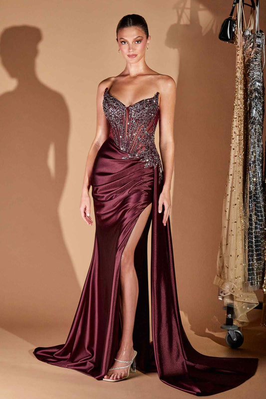 Ladivine Elegant Strapless Satin Fitted Evening Gown — photo 1