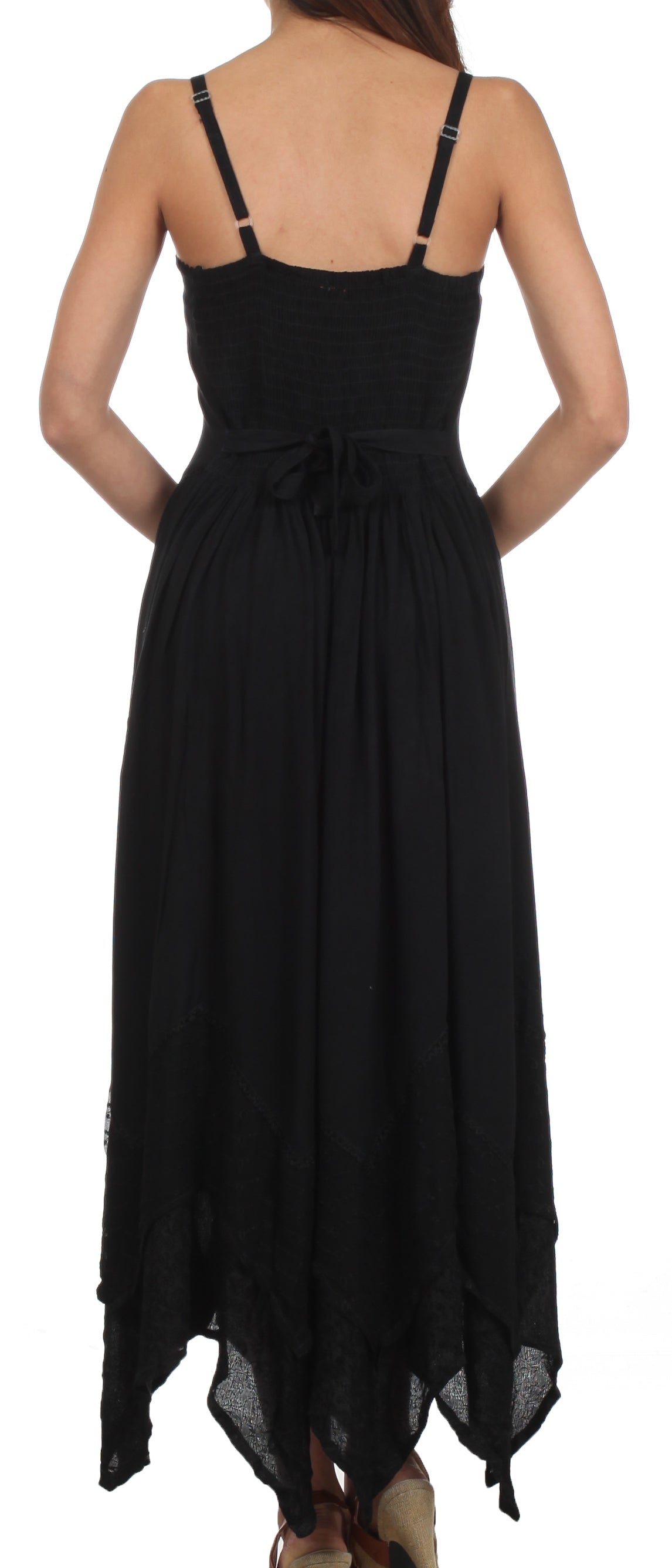Embroidered Stonewashed Spaghetti Strap Long Dress