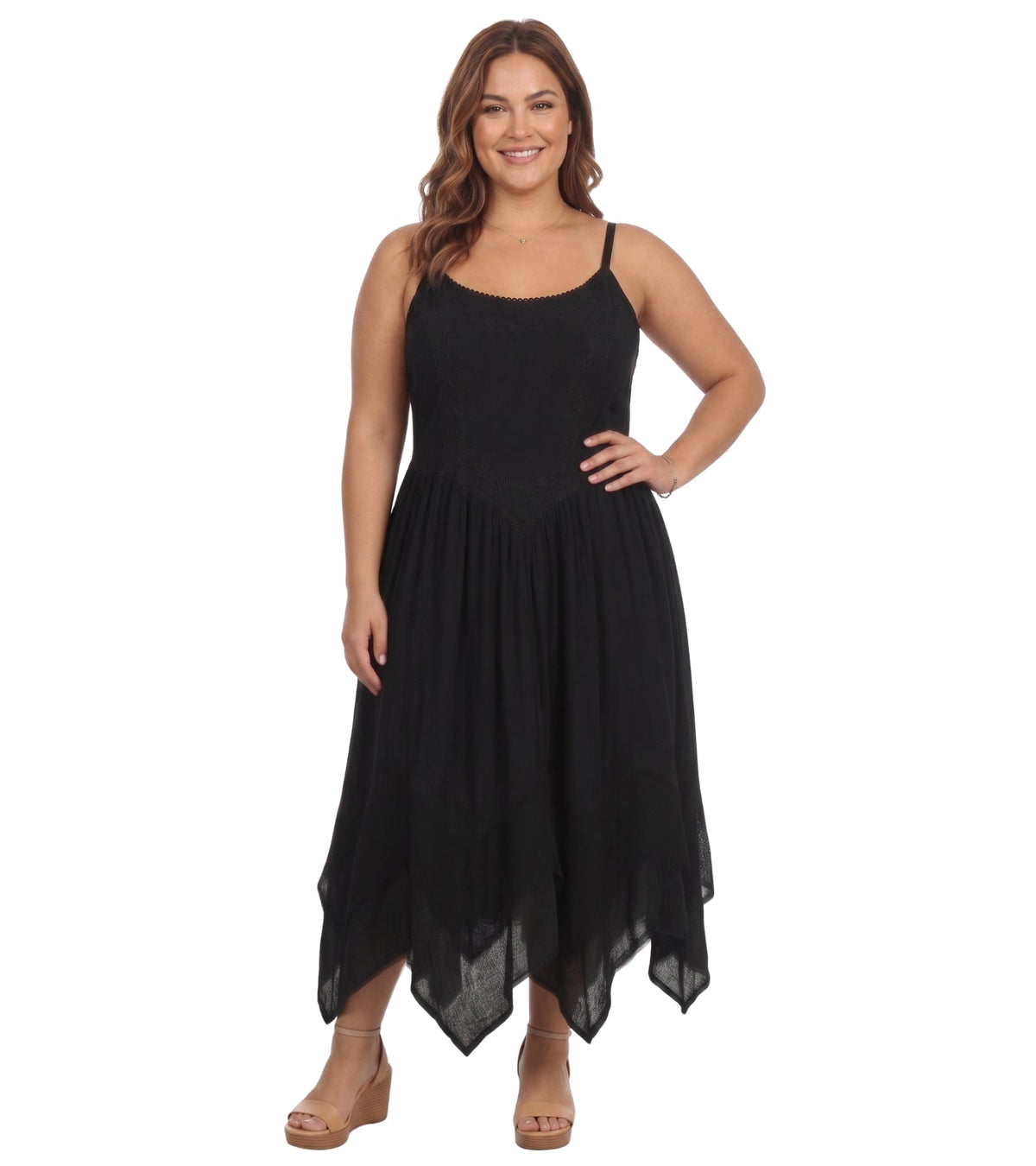 Embroidered Stonewashed Spaghetti Strap Long Dress