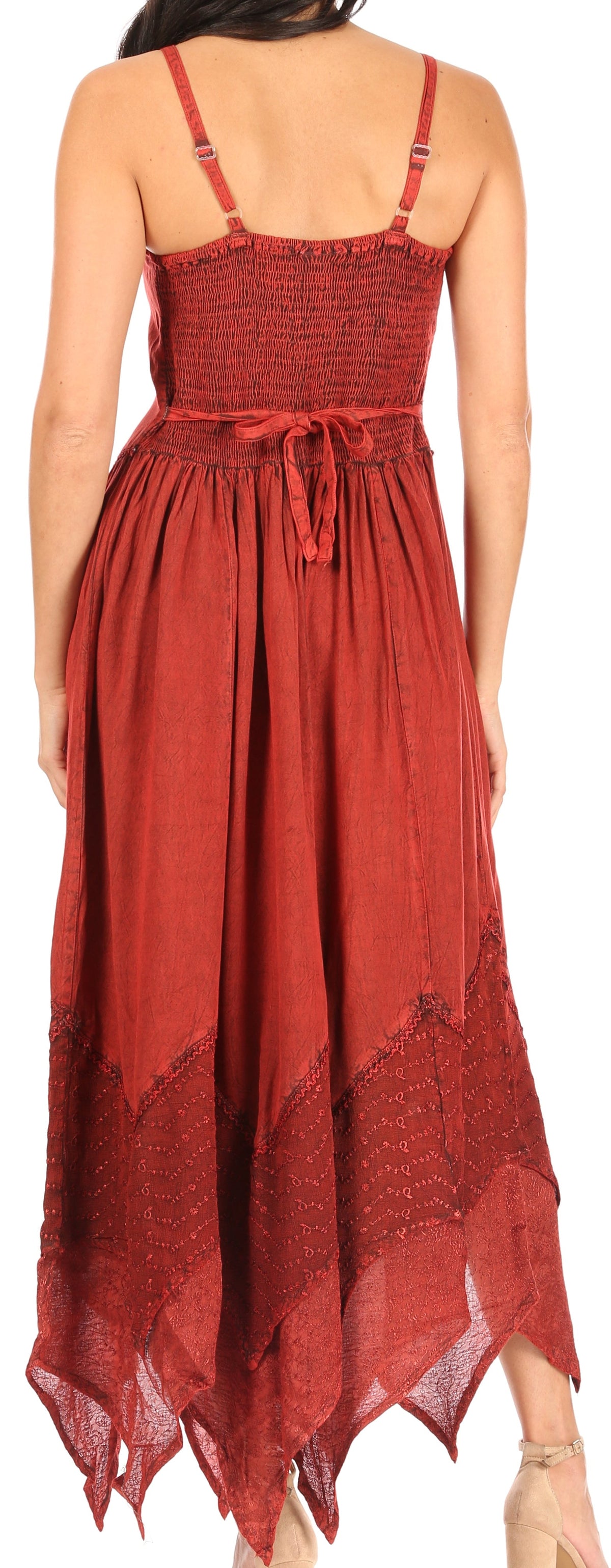Embroidered Stonewashed Spaghetti Strap Long Dress