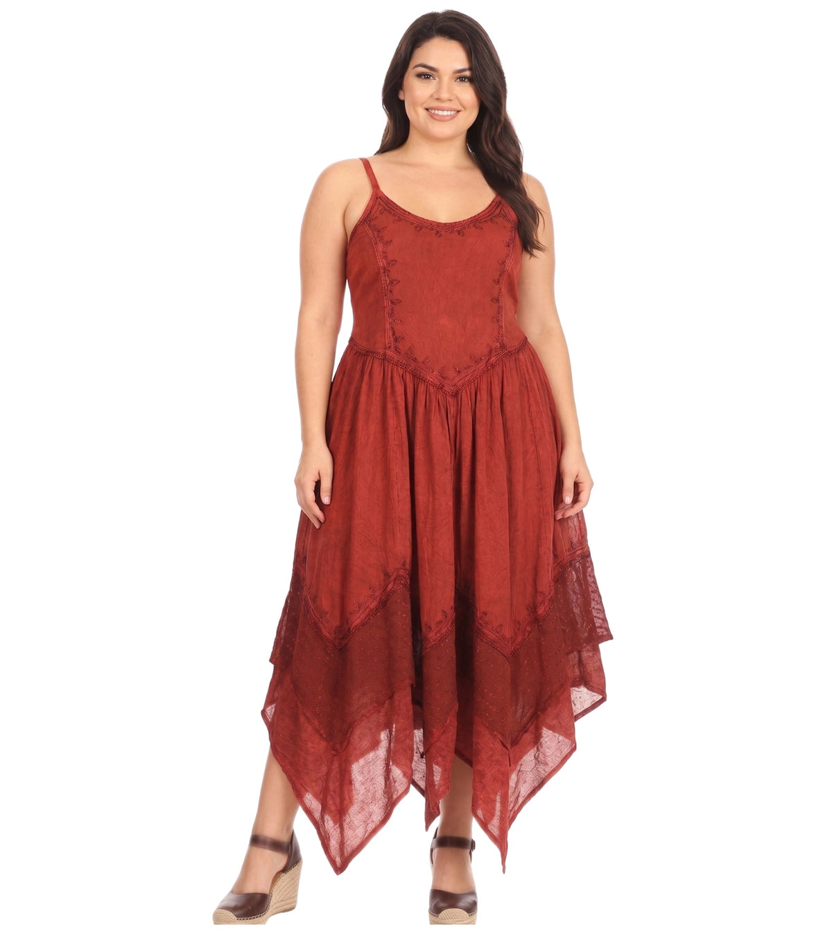 Embroidered Stonewashed Spaghetti Strap Long Dress