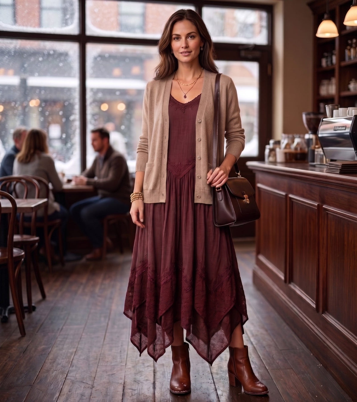 Embroidered Stonewashed Spaghetti Strap Long Dress