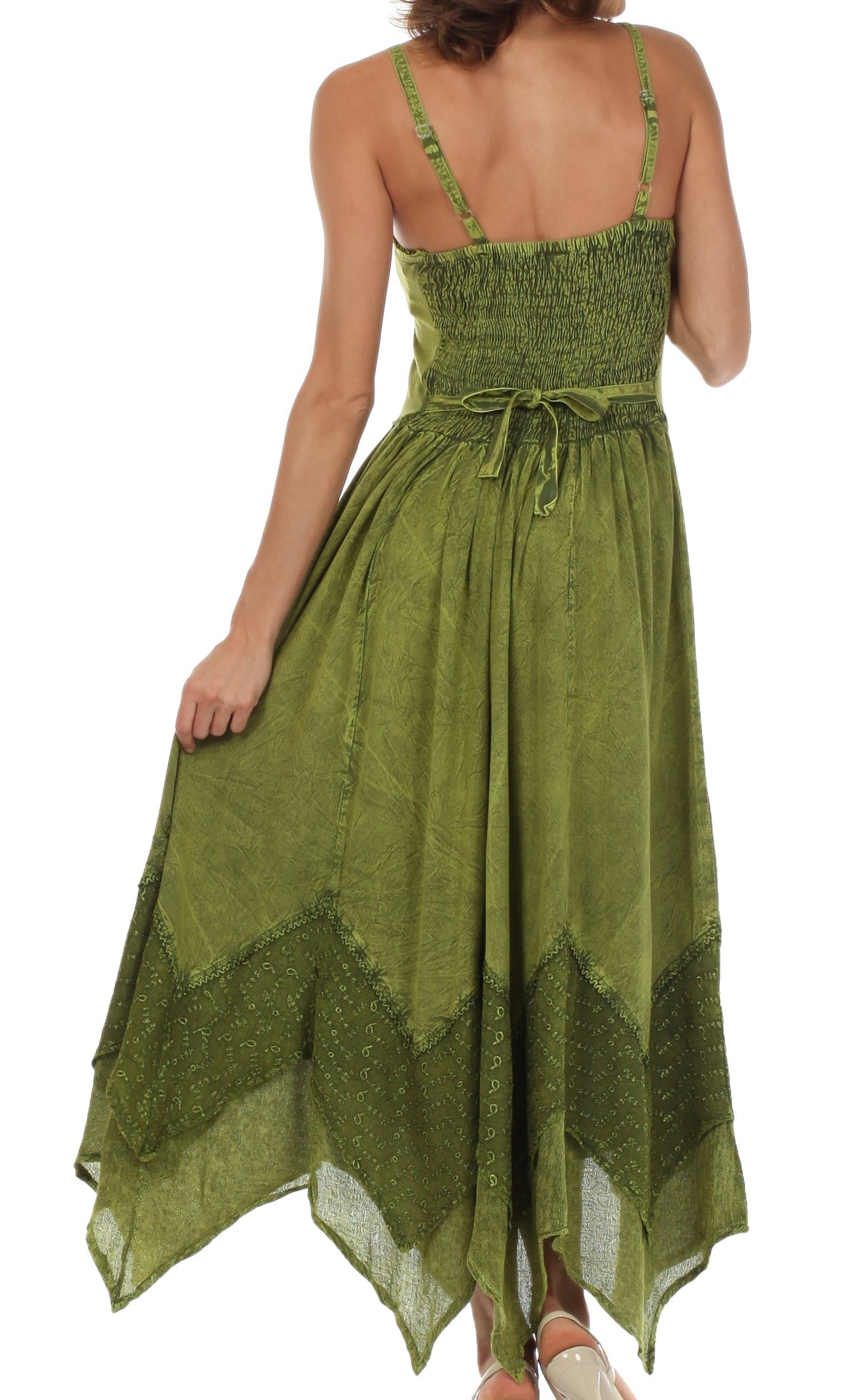 Embroidered Stonewashed Spaghetti Strap Long Dress