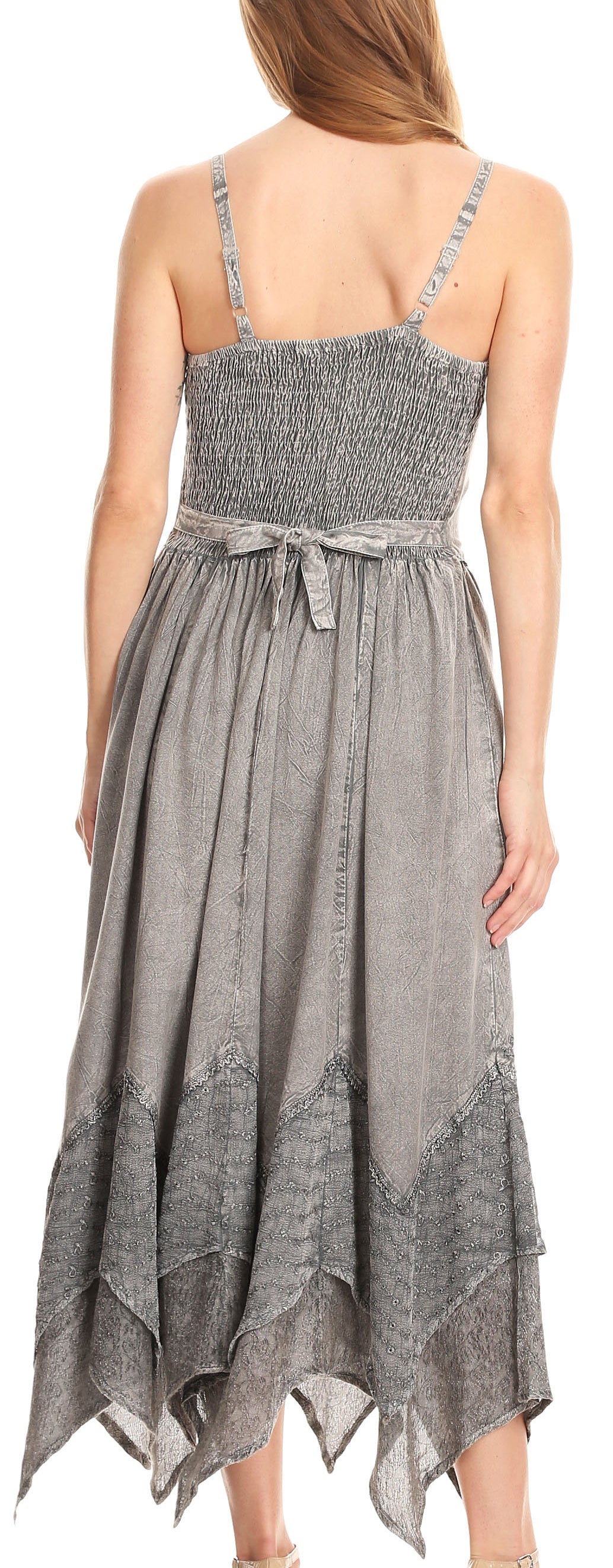 Embroidered Stonewashed Spaghetti Strap Long Dress