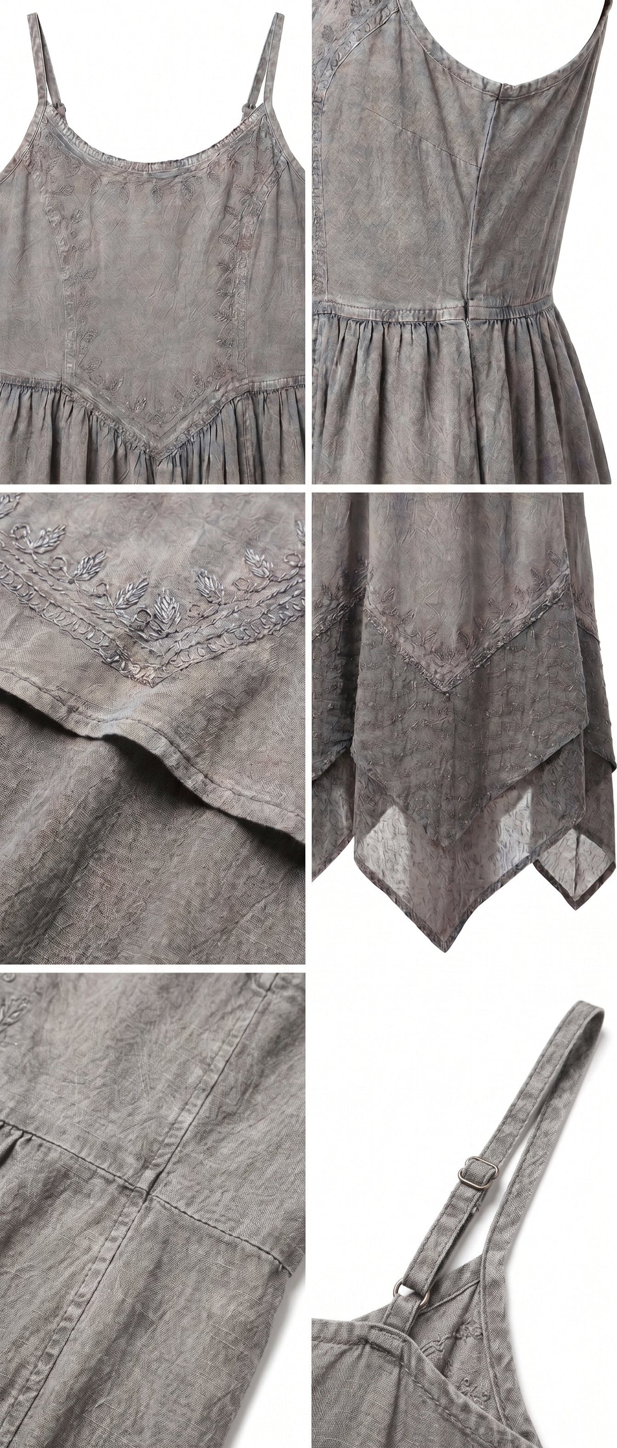 Embroidered Stonewashed Spaghetti Strap Long Dress