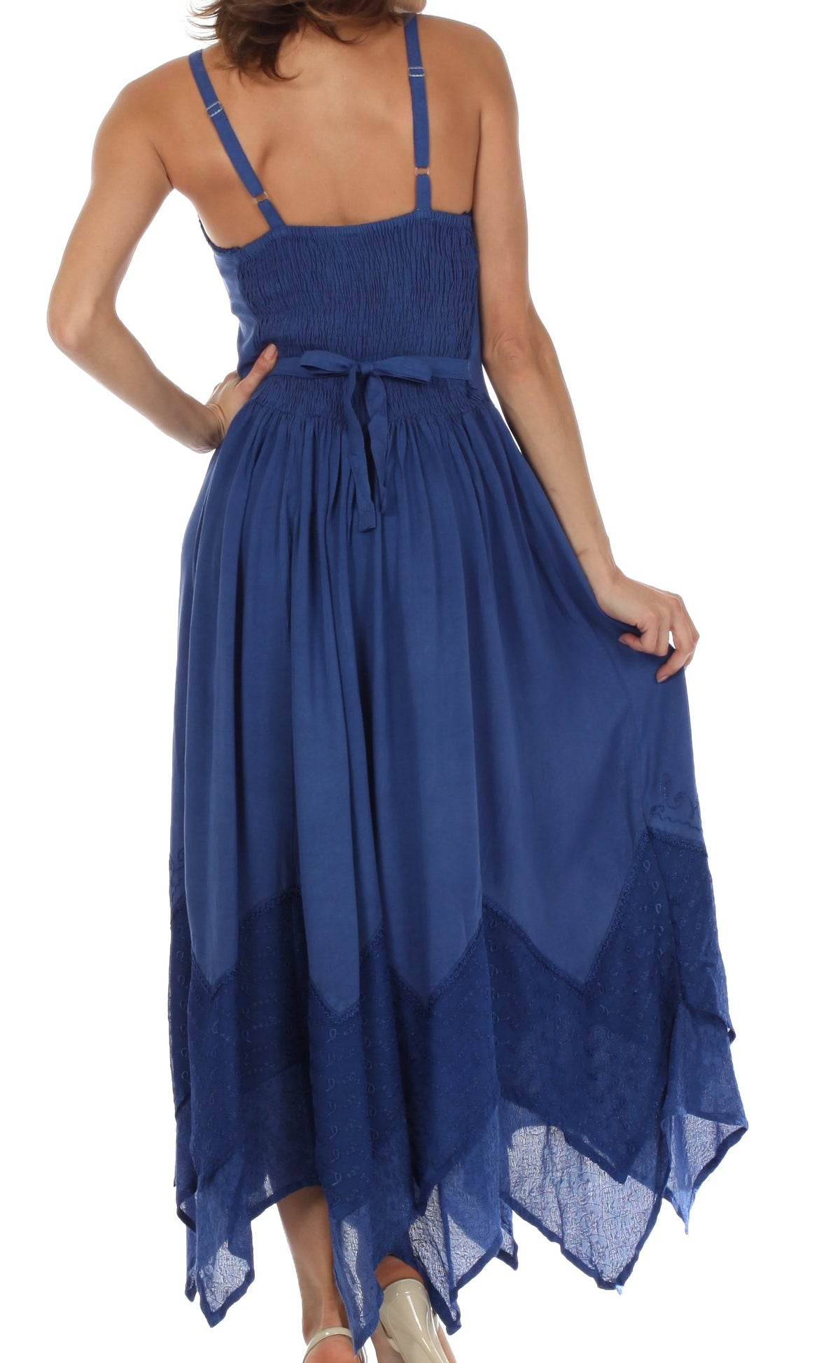 Embroidered Stonewashed Spaghetti Strap Long Dress