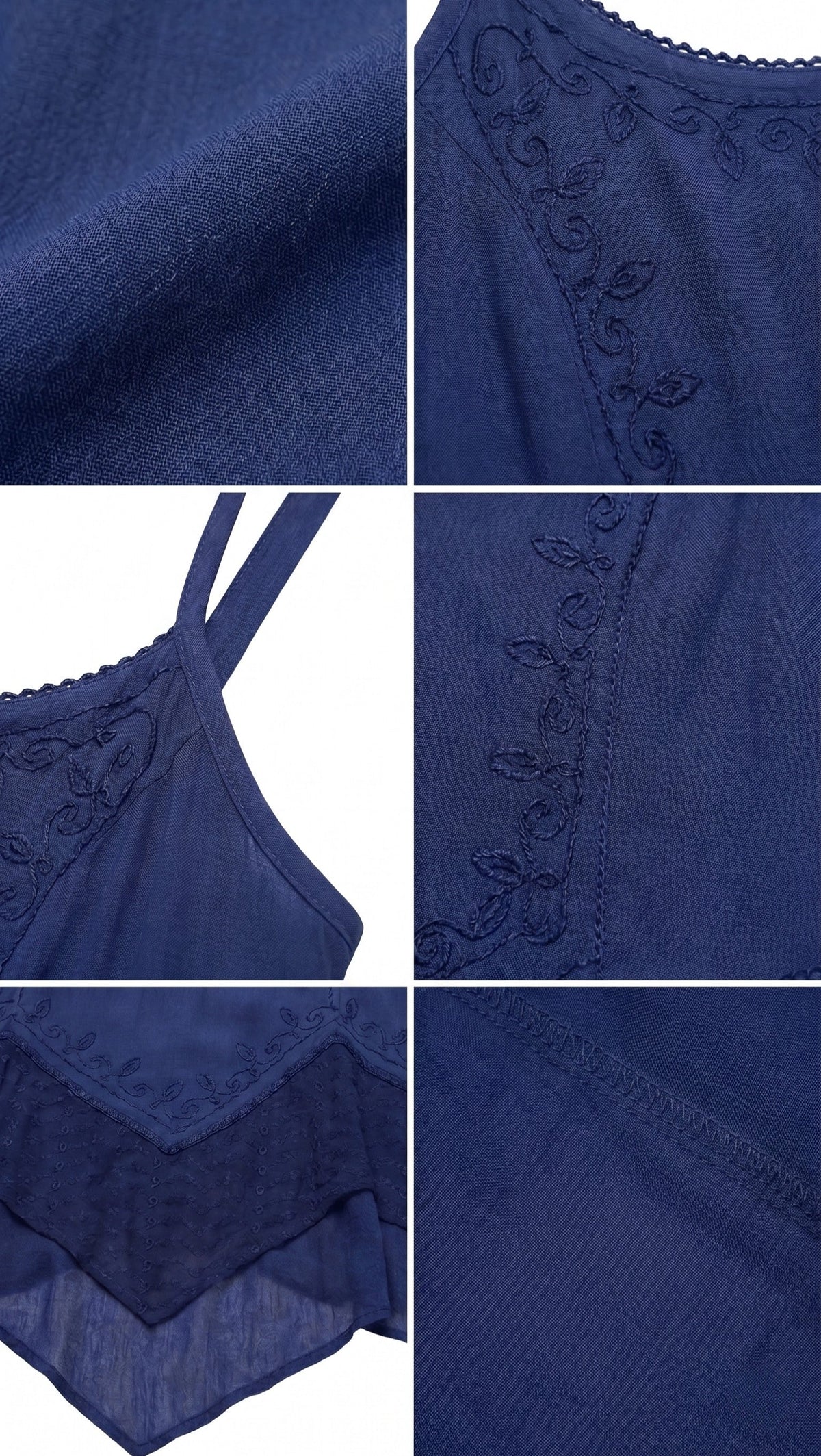 Embroidered Stonewashed Spaghetti Strap Long Dress