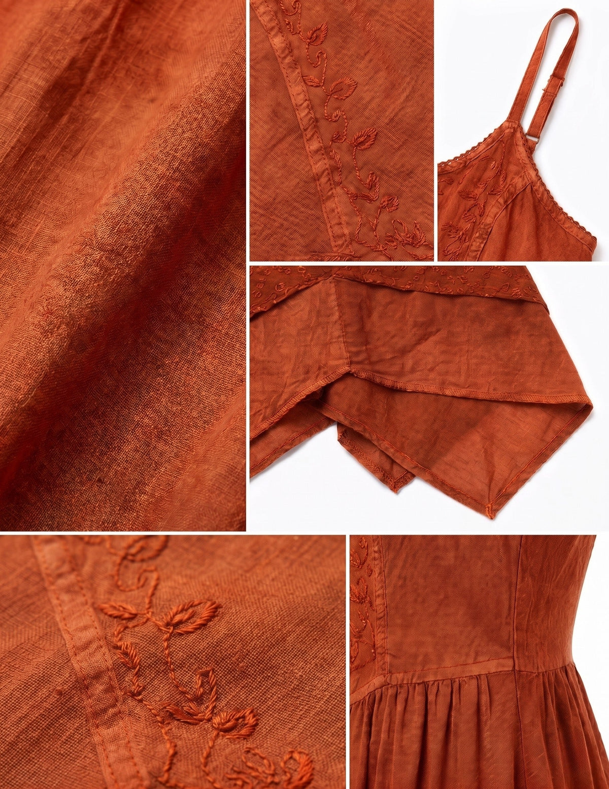 Embroidered Stonewashed Spaghetti Strap Long Dress