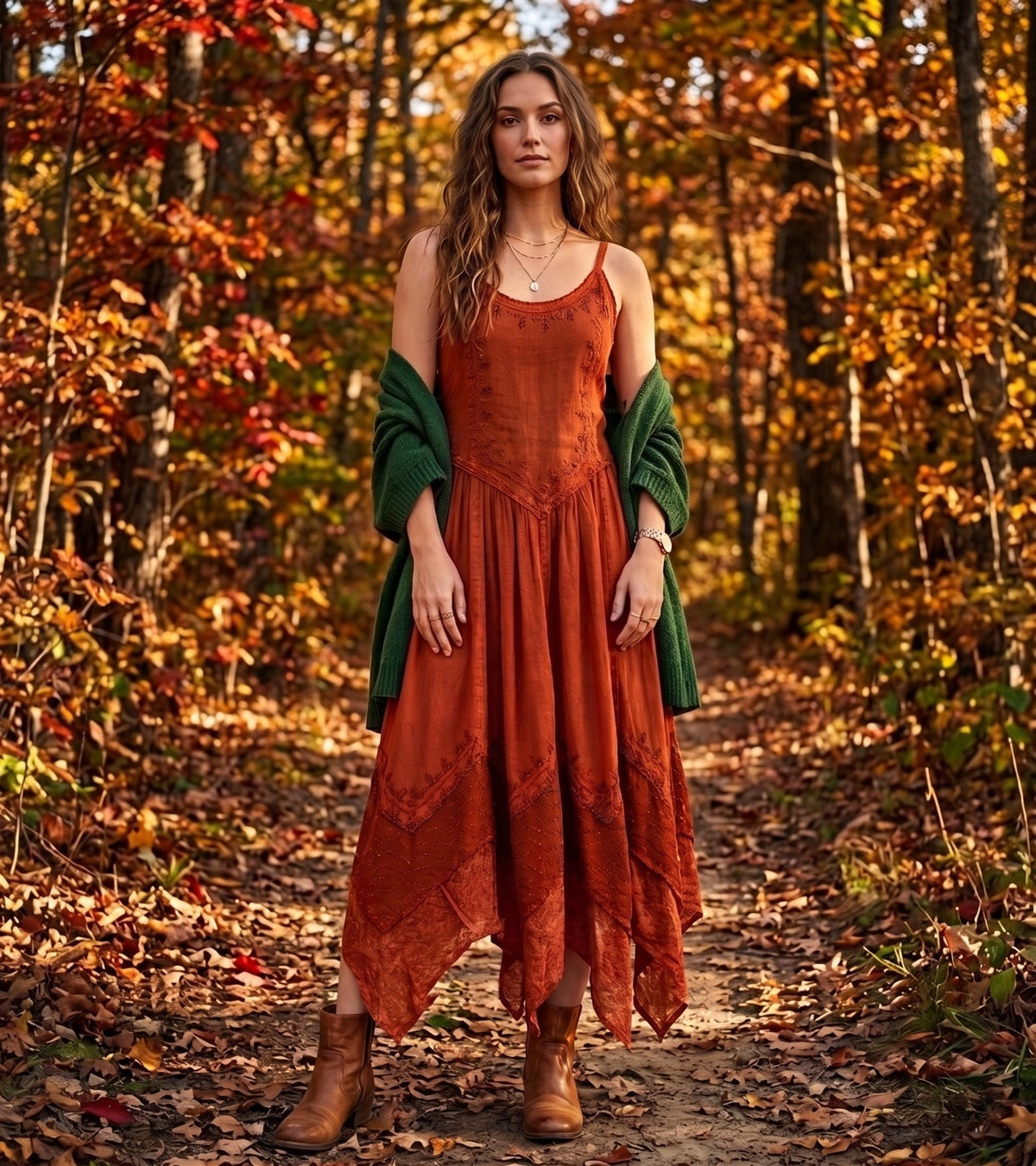 Embroidered Stonewashed Spaghetti Strap Long Dress