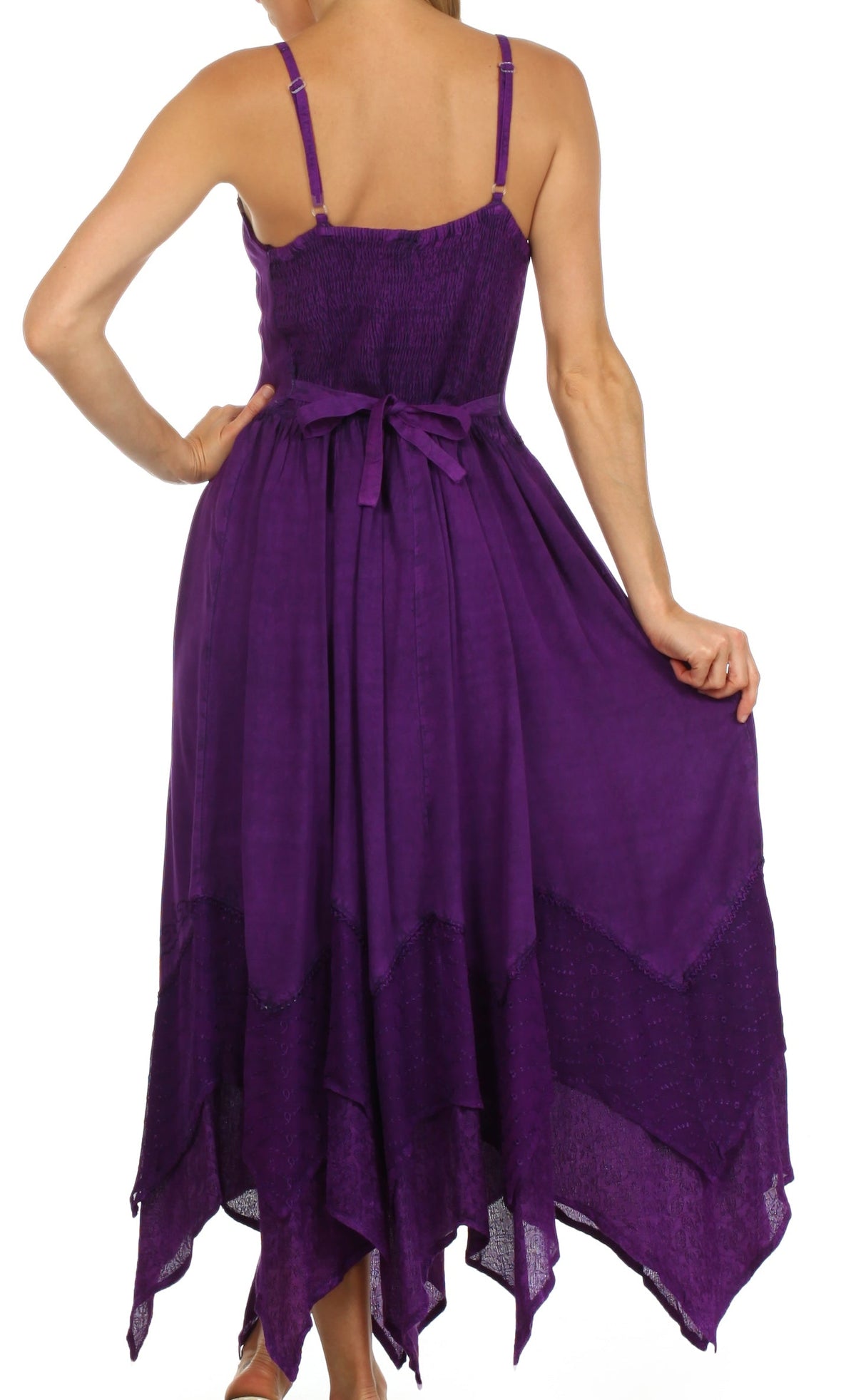Embroidered Stonewashed Spaghetti Strap Long Dress
