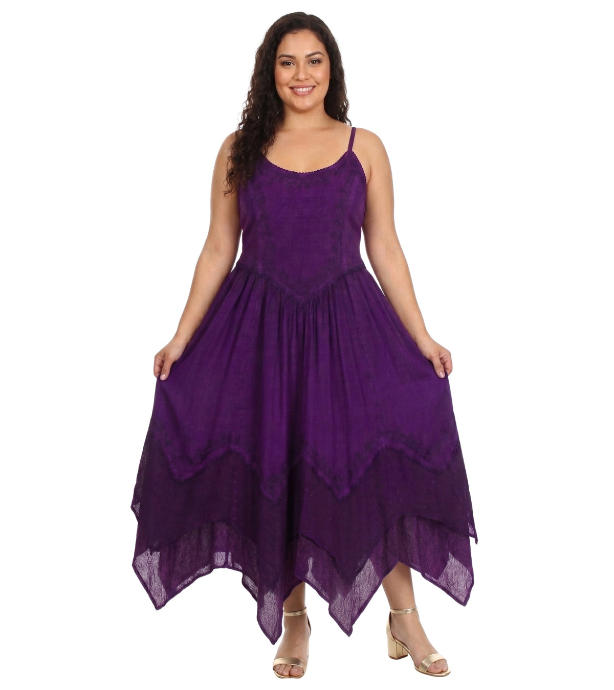 Embroidered Stonewashed Spaghetti Strap Long Dress