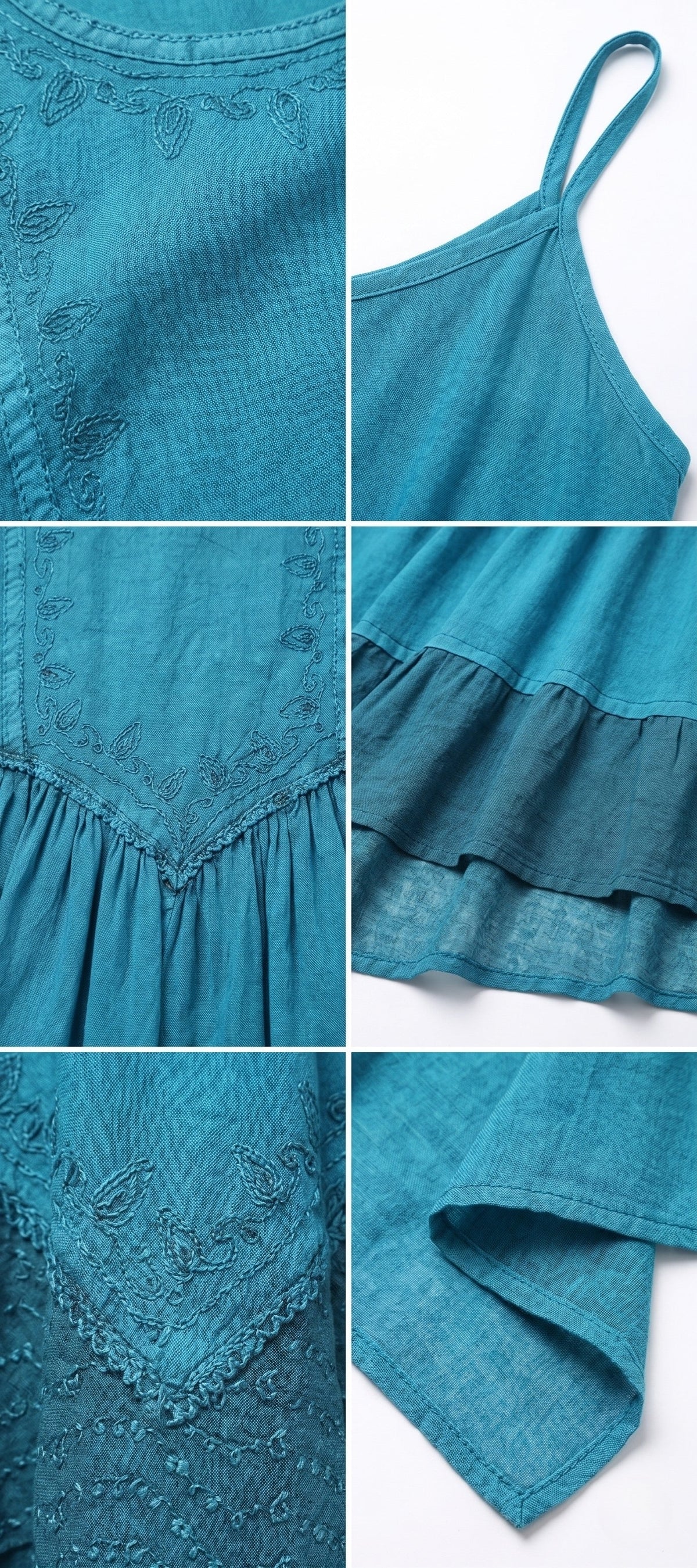 Embroidered Stonewashed Spaghetti Strap Long Dress