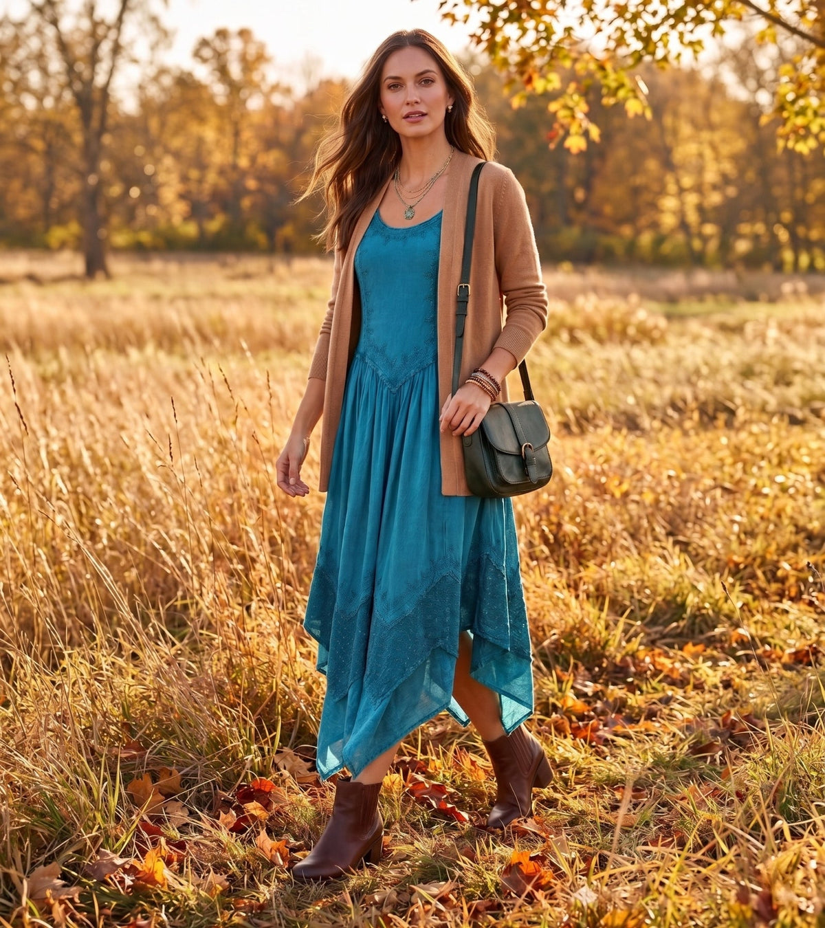 Embroidered Stonewashed Spaghetti Strap Long Dress