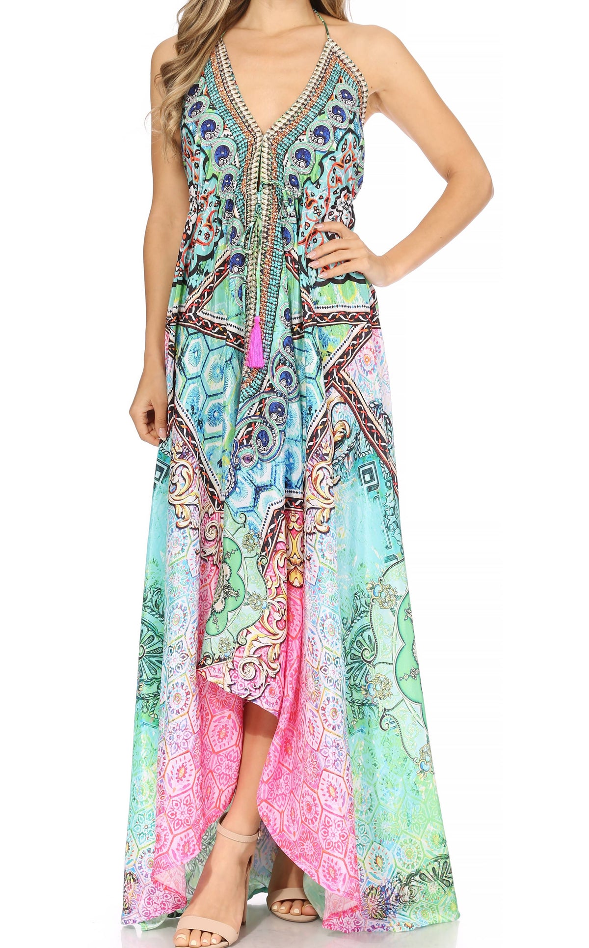 Maxi High-Low Halter Beach Dress