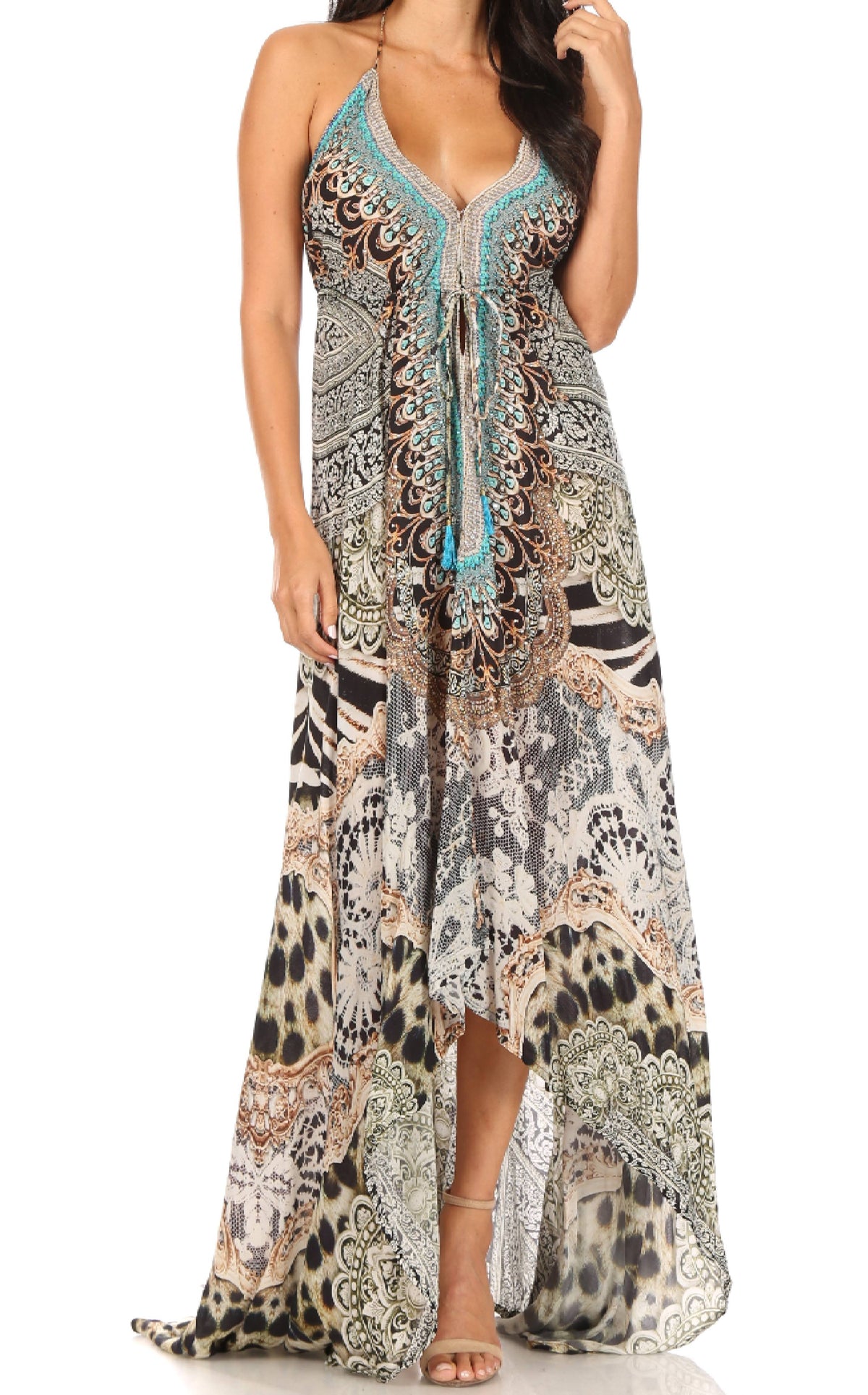 Maxi High-Low Halter Beach Dress