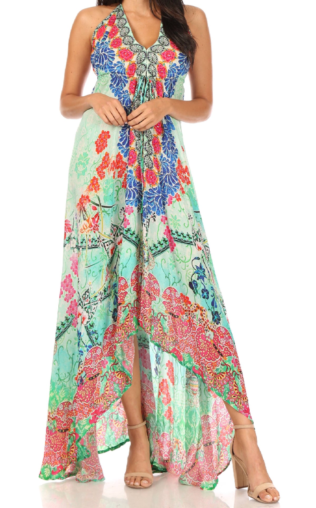 Maxi High-Low Halter Beach Dress