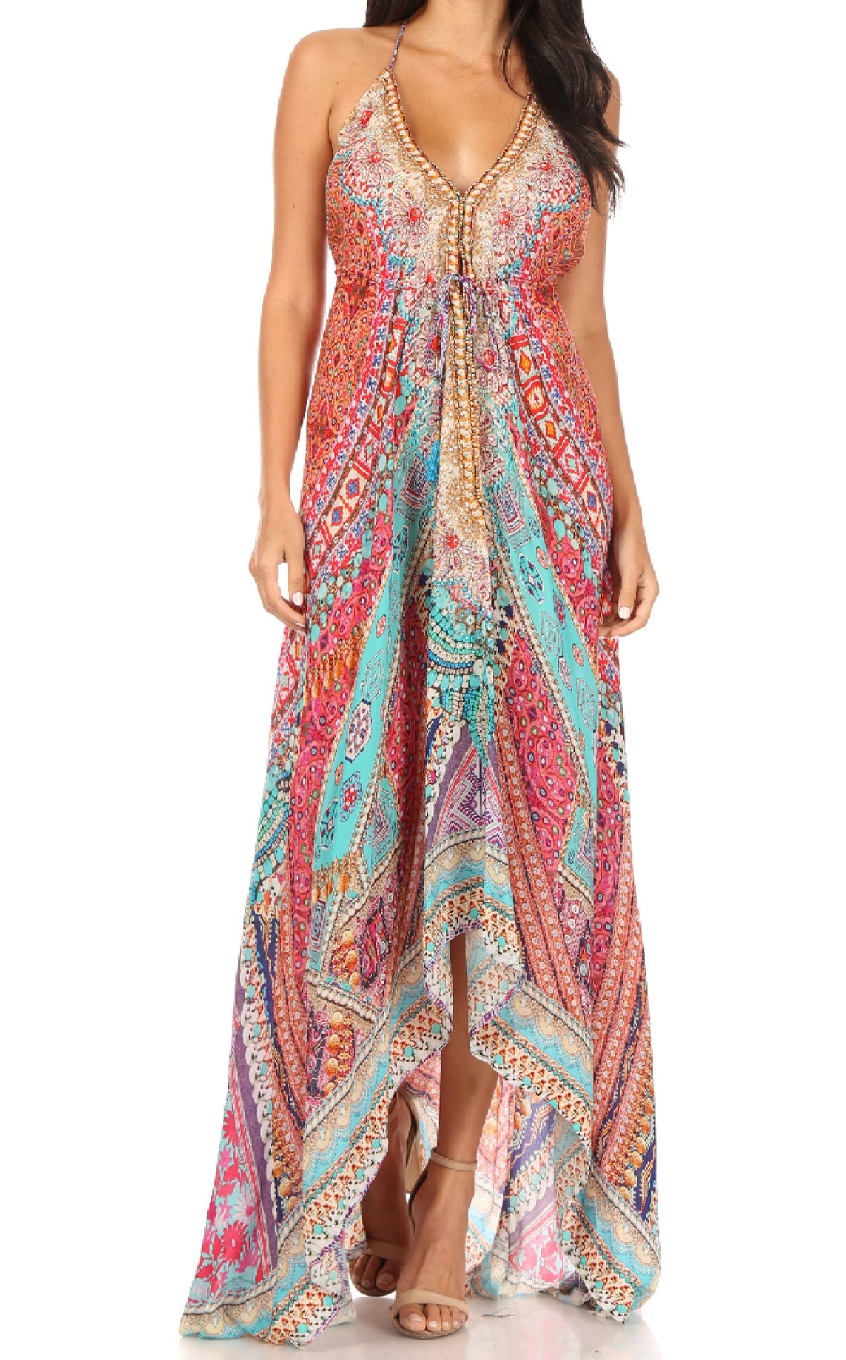 Maxi High-Low Halter Beach Dress