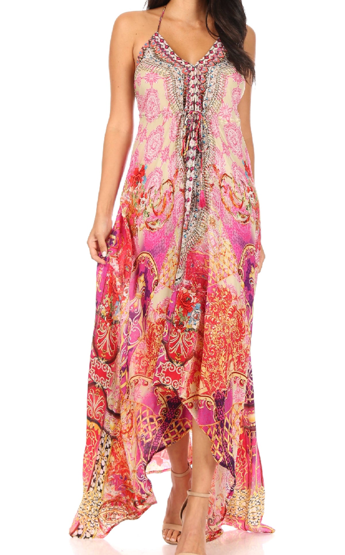 Maxi High-Low Halter Beach Dress