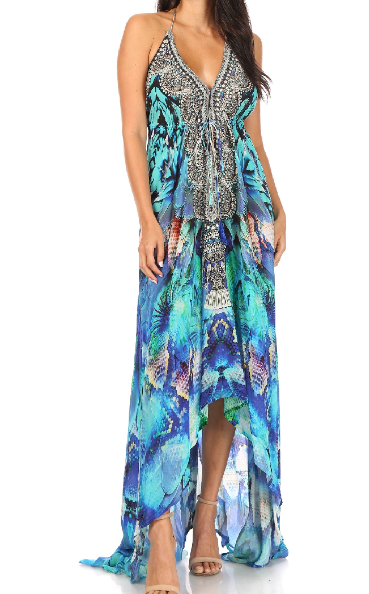 Maxi High-Low Halter Beach Dress