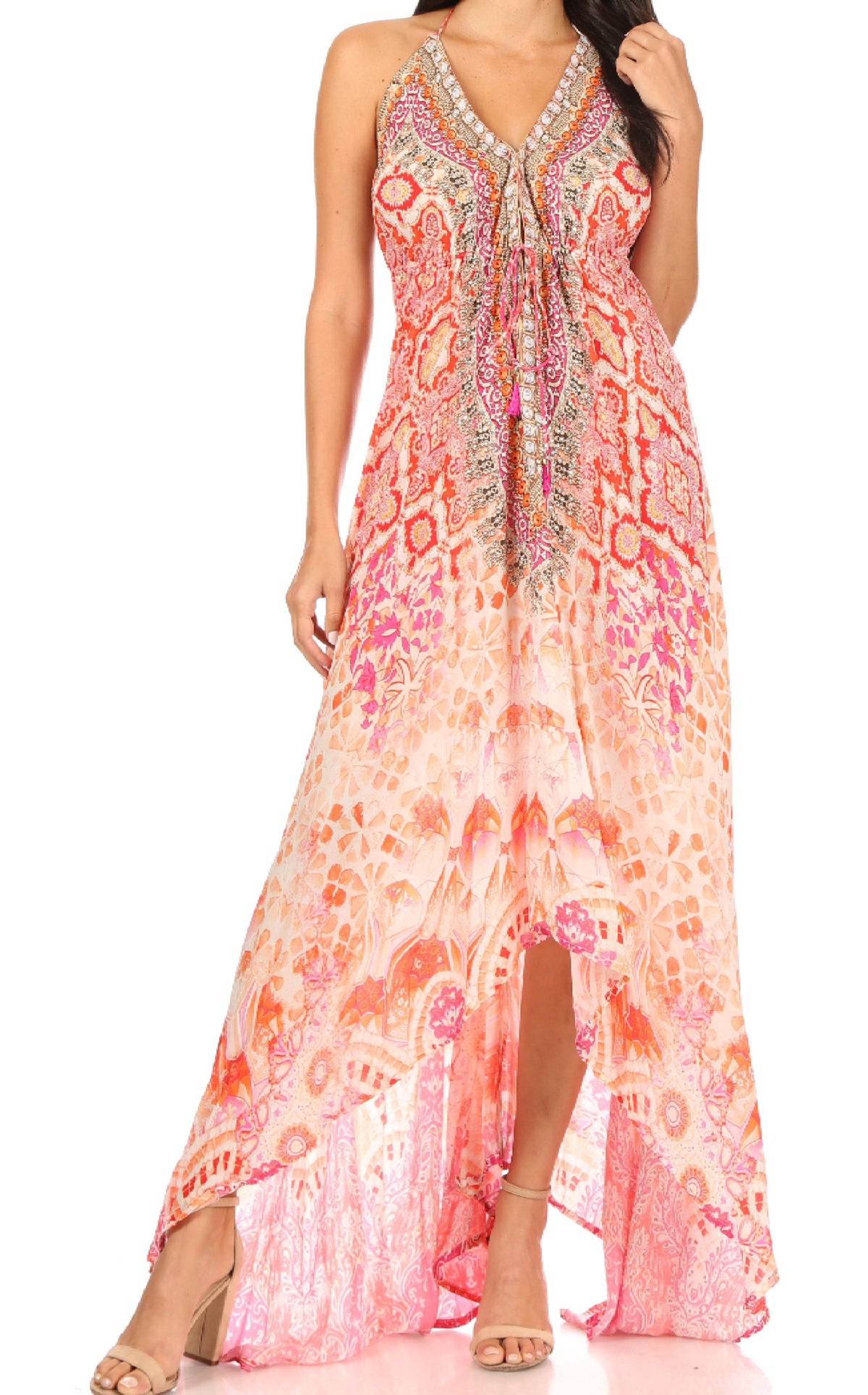 Maxi High-Low Halter Beach Dress