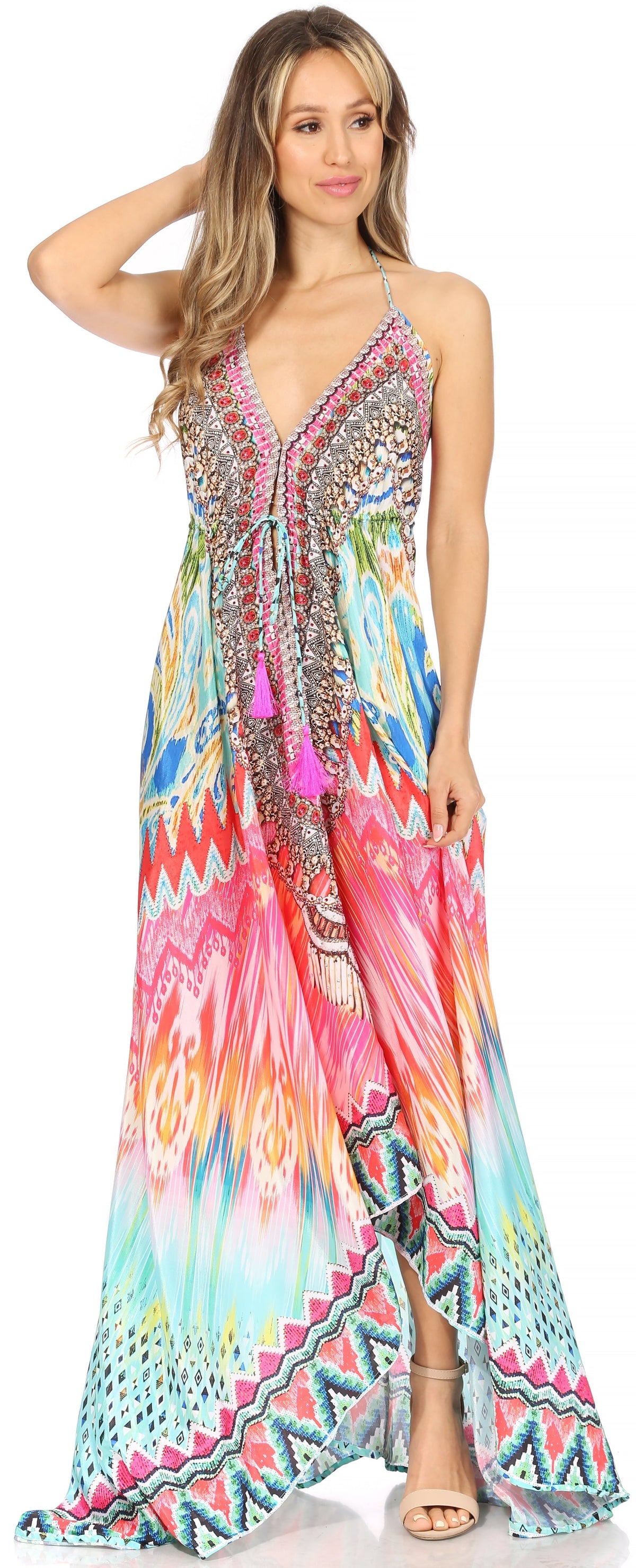 Maxi High-Low Halter Beach Dress