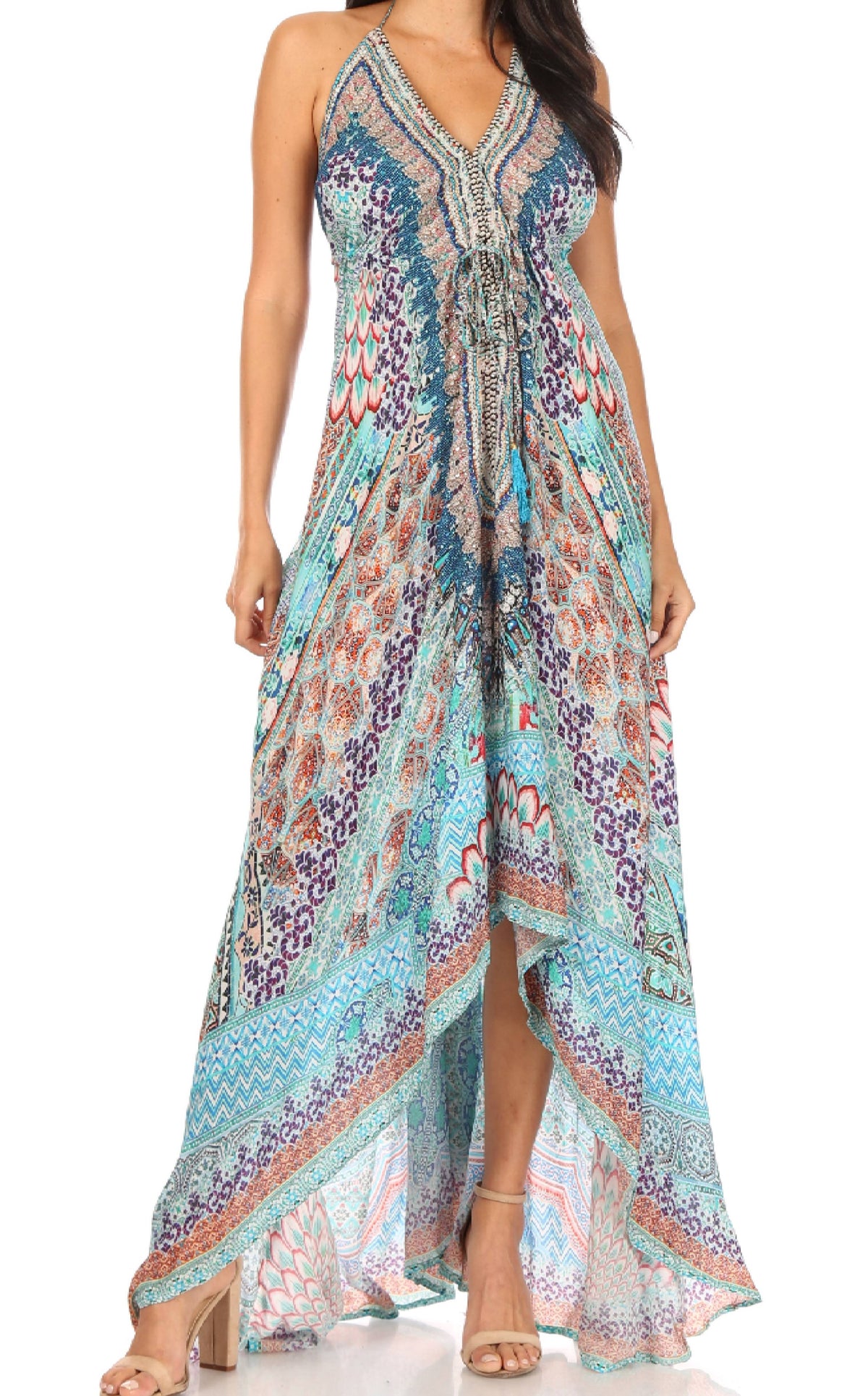 Maxi High-Low Halter Beach Dress