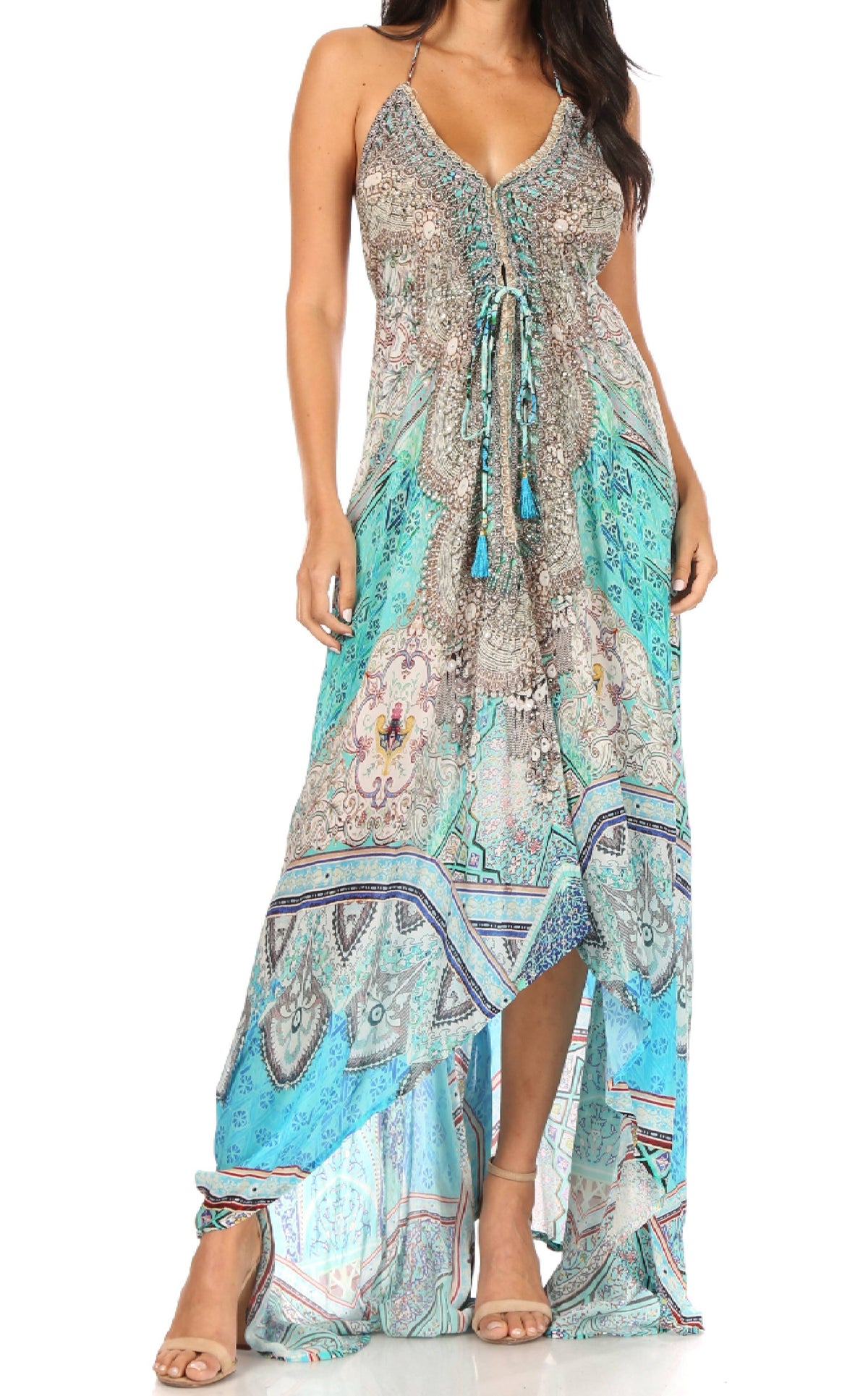 Maxi High-Low Halter Beach Dress