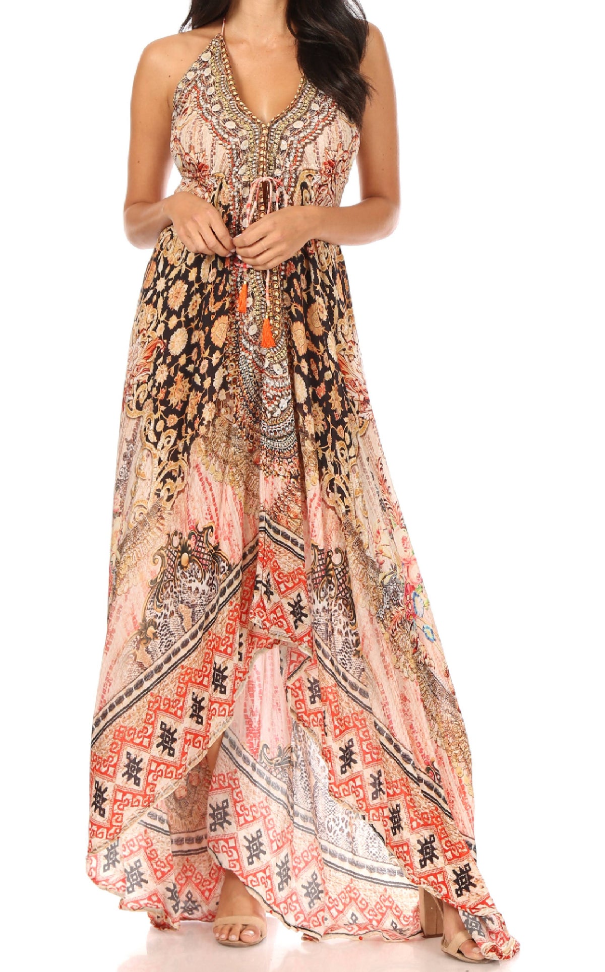 Maxi High-Low Halter Beach Dress
