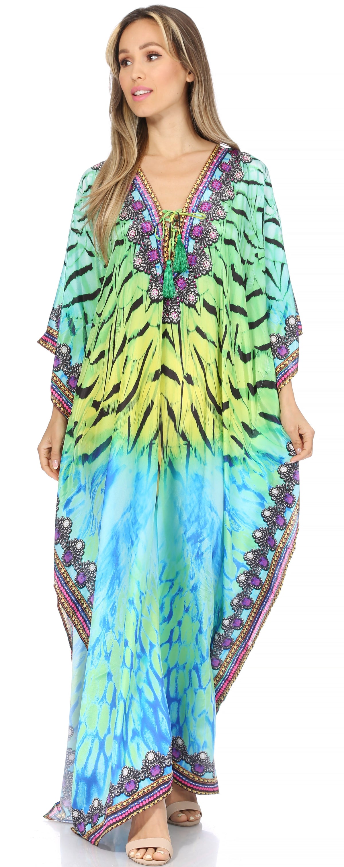 Rhinestone V-Neck Caftan Cover-Up