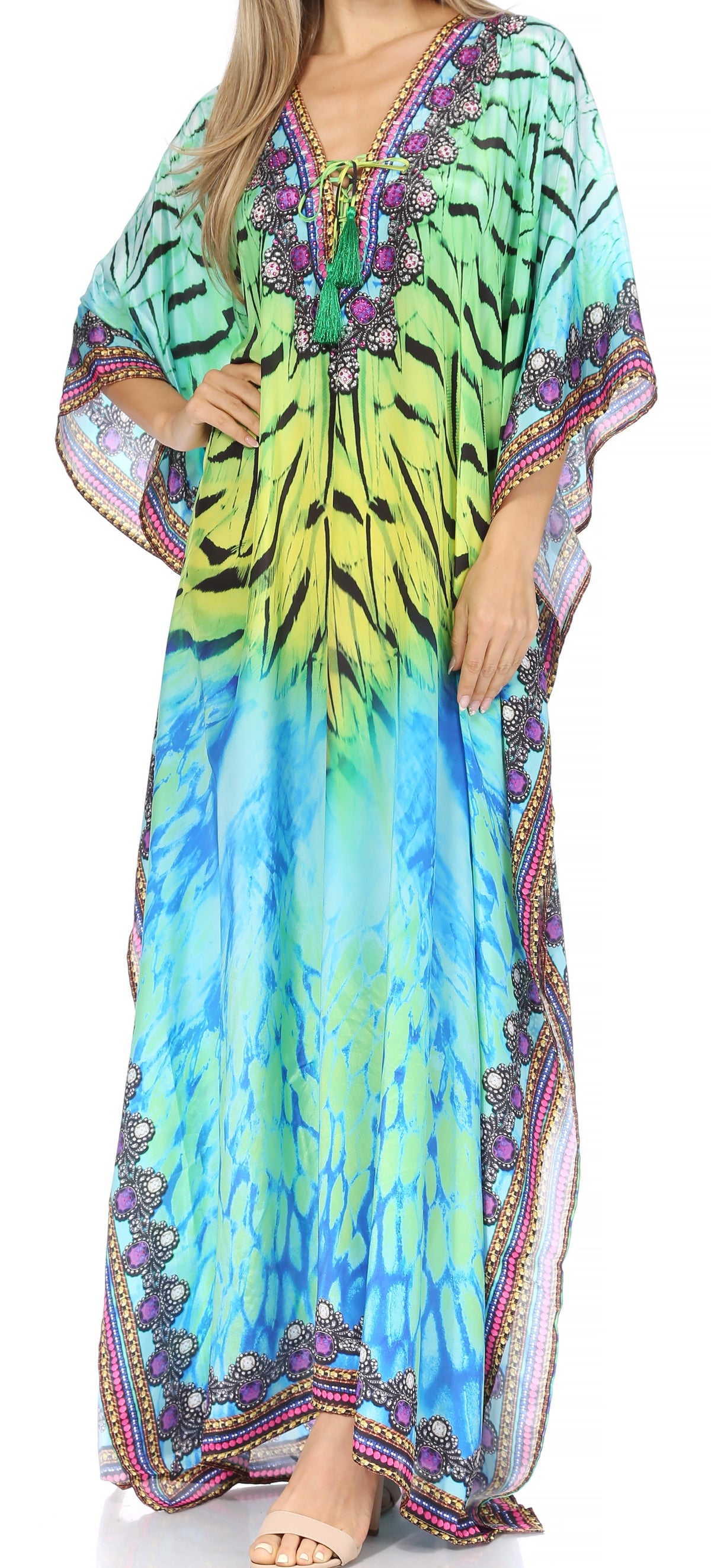 Rhinestone V-Neck Caftan Cover-Up