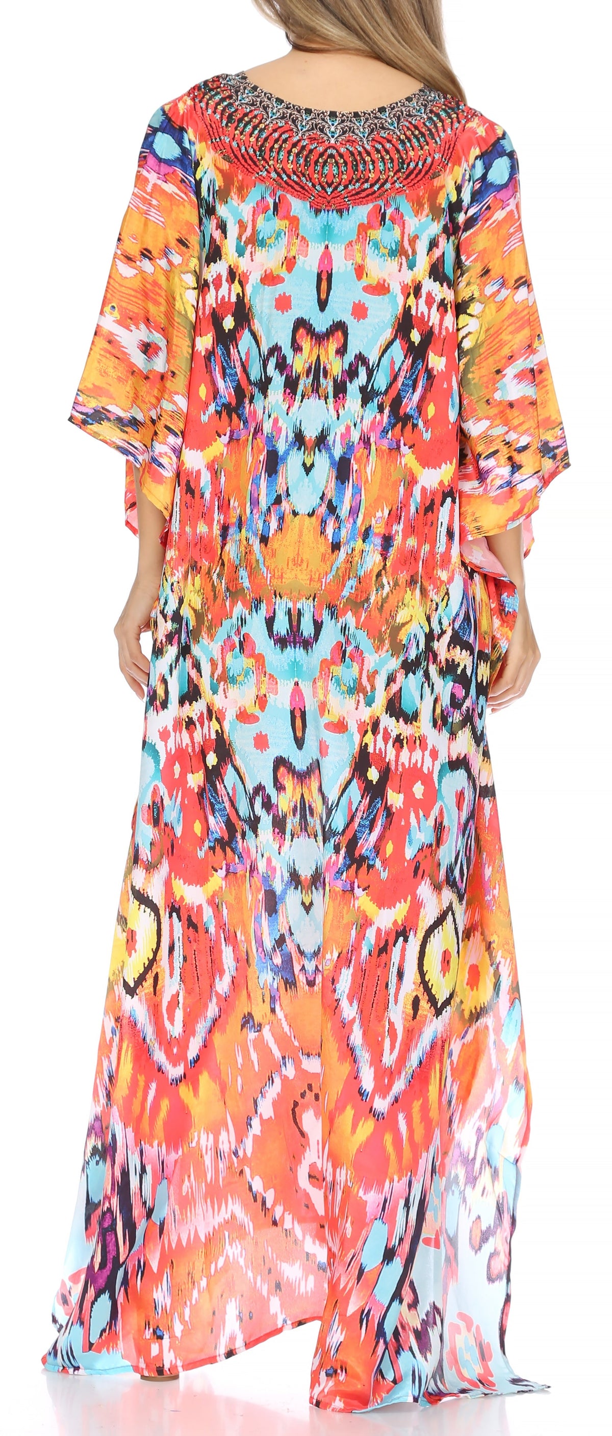 Rhinestone V-Neck Caftan Cover-Up