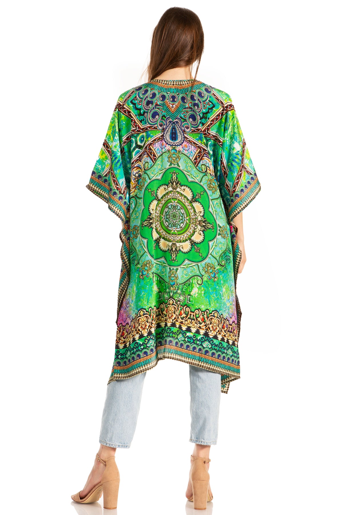 Sakkas Kristy Long Tall Lightweight Caftan Dress / Cover Up With V-Neck Jewels