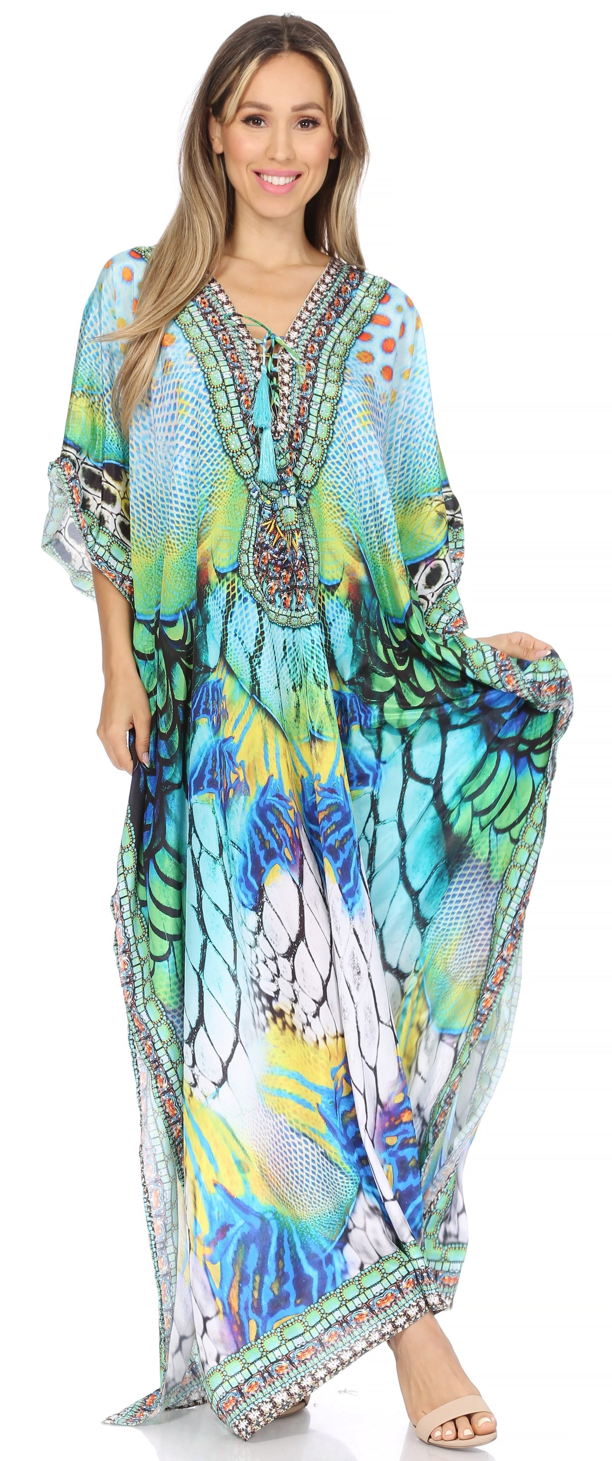 Rhinestone V-Neck Caftan Cover-Up
