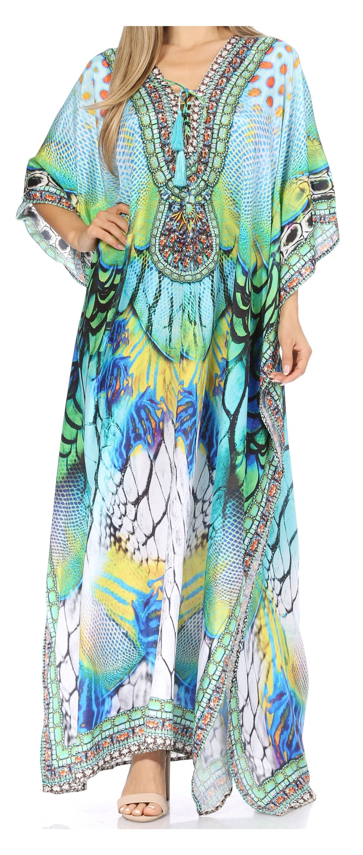Rhinestone V-Neck Caftan Cover-Up