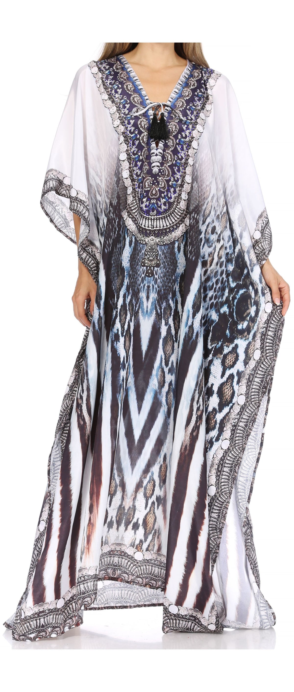 Rhinestone V-Neck Caftan Cover-Up