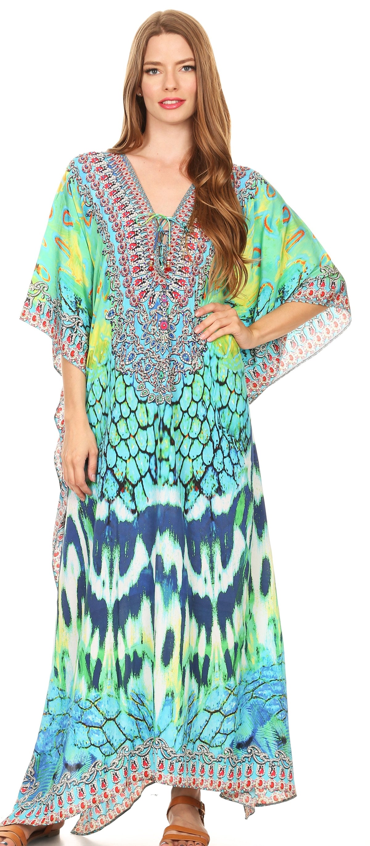 Rhinestone V-Neck Caftan Cover-Up
