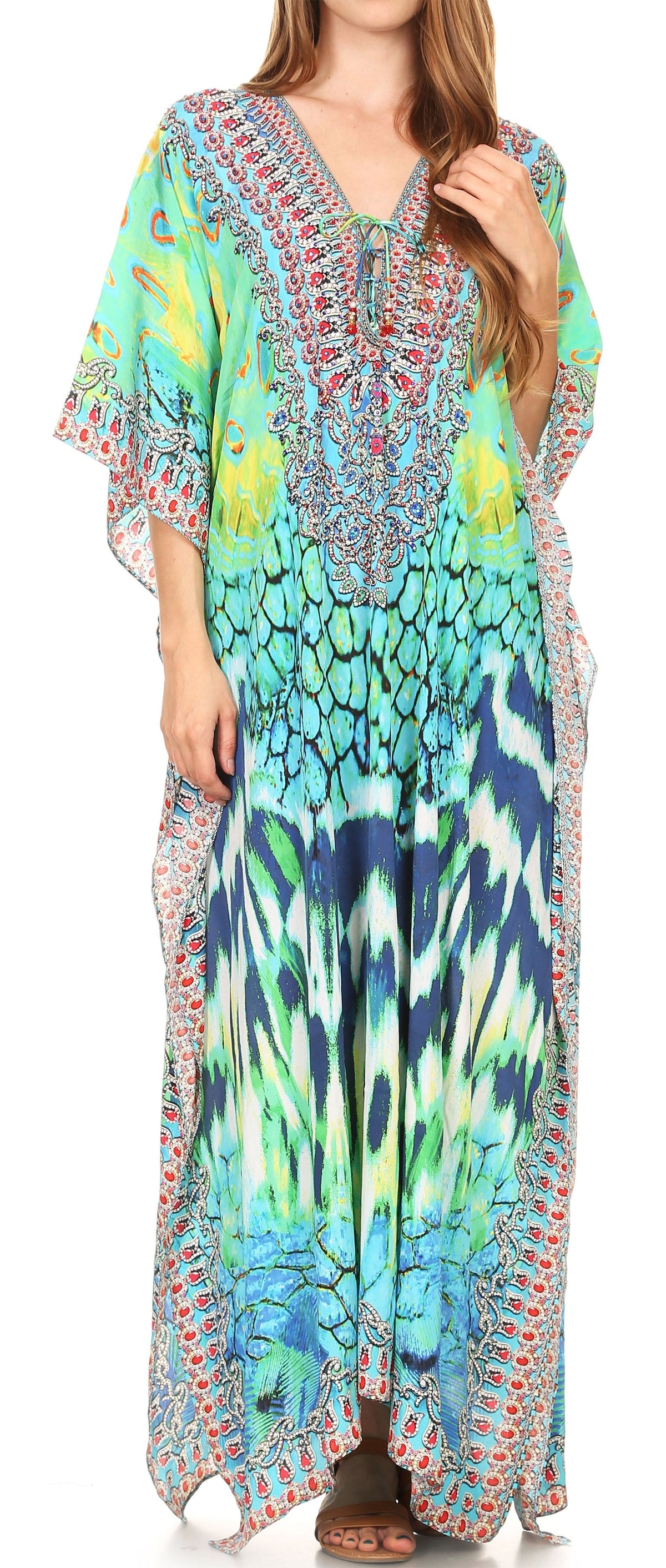Rhinestone V-Neck Caftan Cover-Up