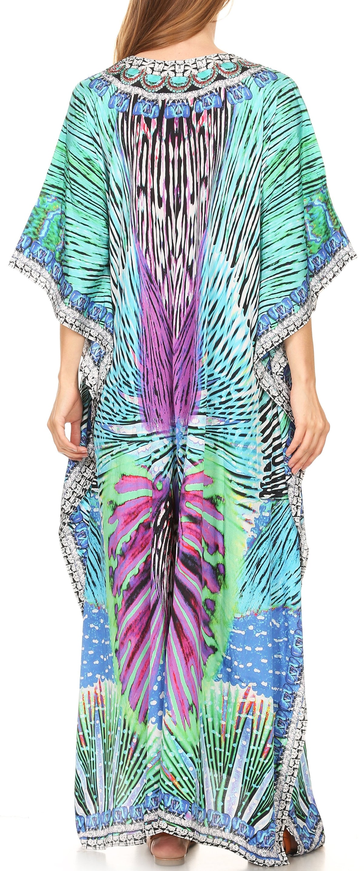 Rhinestone V-Neck Caftan Cover-Up