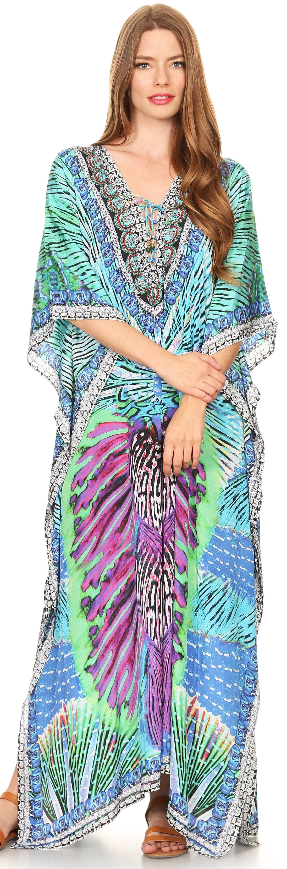 Rhinestone V-Neck Caftan Cover-Up