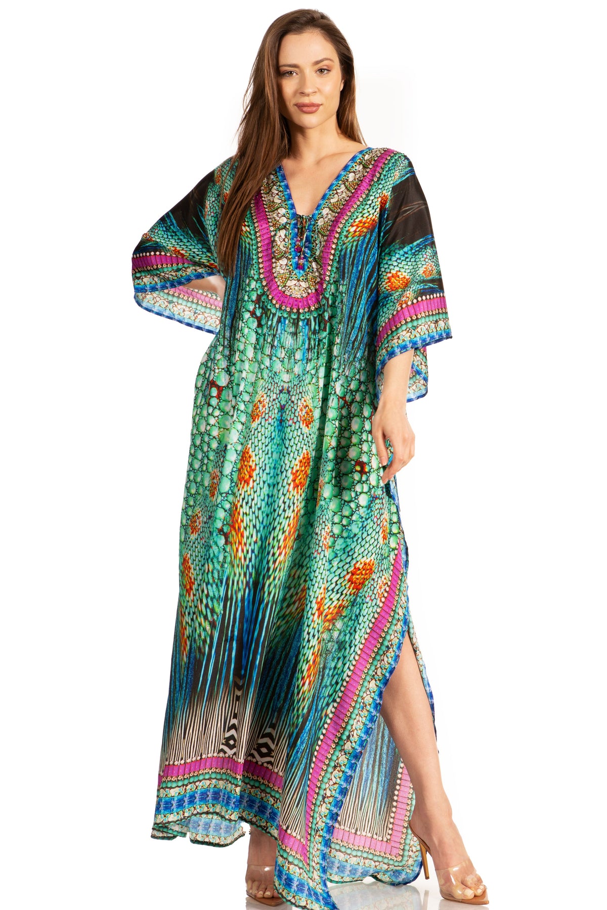 Rhinestone V-Neck Caftan Cover-Up