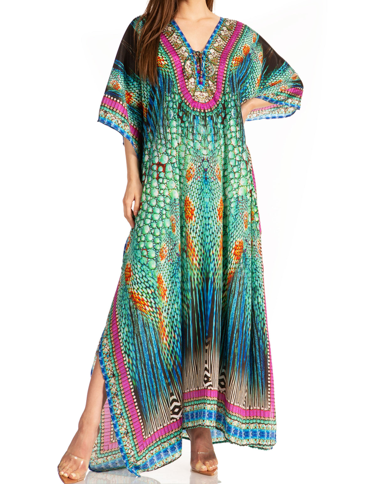 Rhinestone V-Neck Caftan Cover-Up
